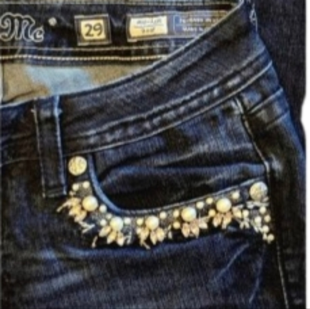 Miss Me Women's Bootcut Jeans Size 30 Blue Denim Front Embellished Stretch Y2K - Picture 4 of 4